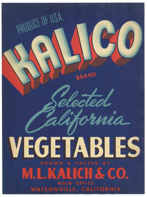 Kalico Brand Vintage Watsonville California Vegetable Crate Label