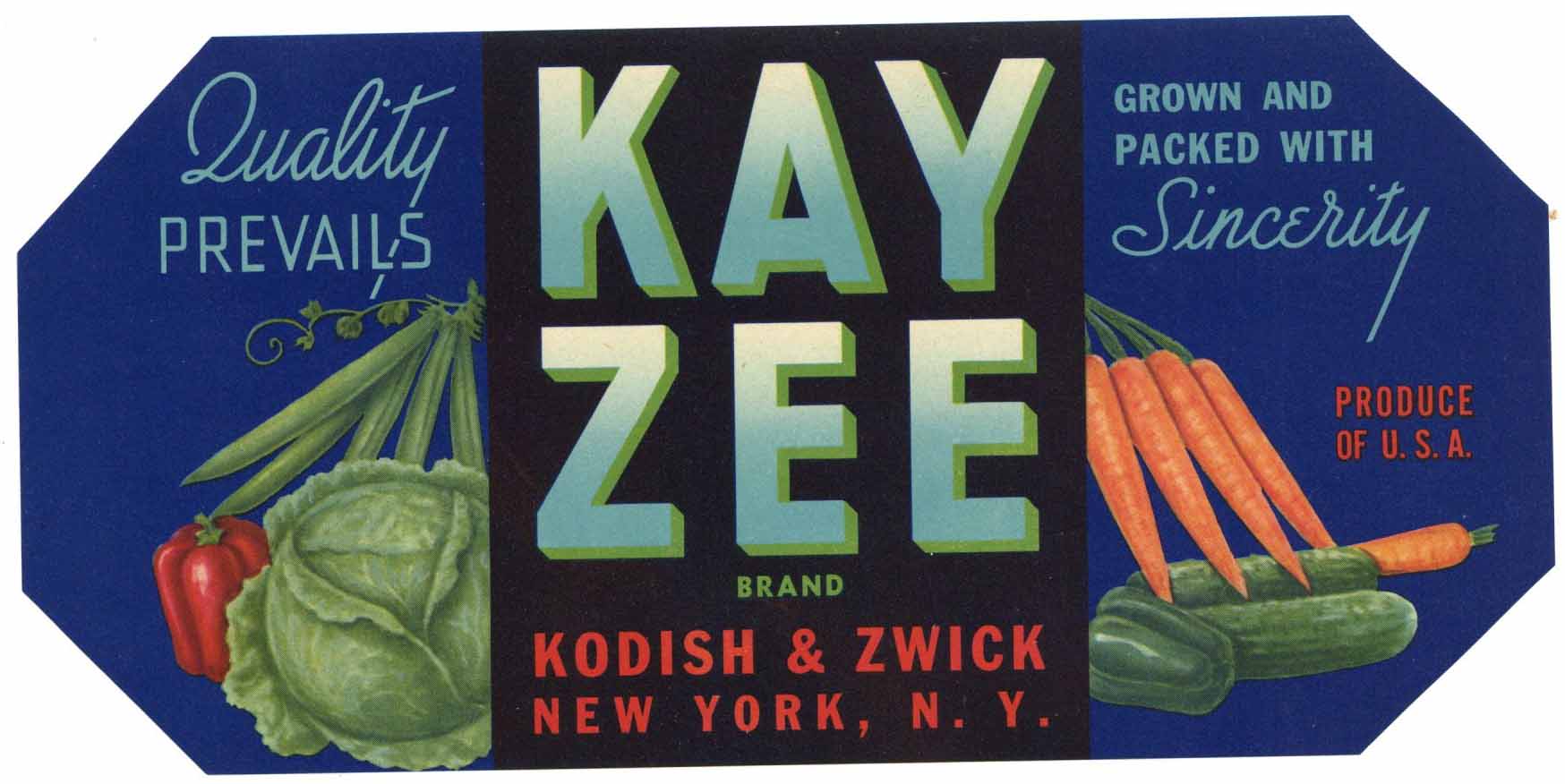 Kay Zee Brand Vintage New York Vegetable Crate Label