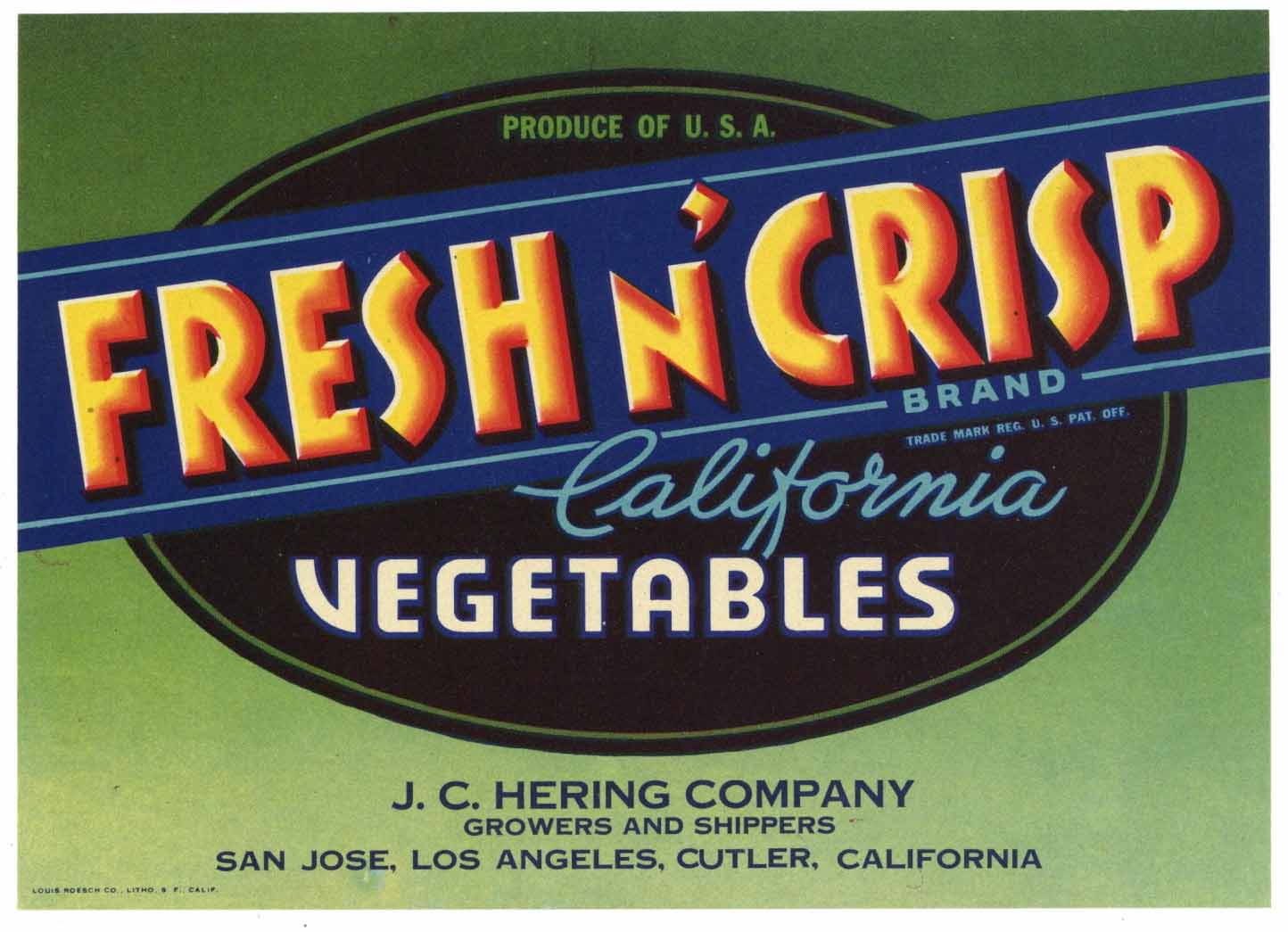 Fresh N' Crisp Brand Vintage San Jose California Vegetable Crate Label