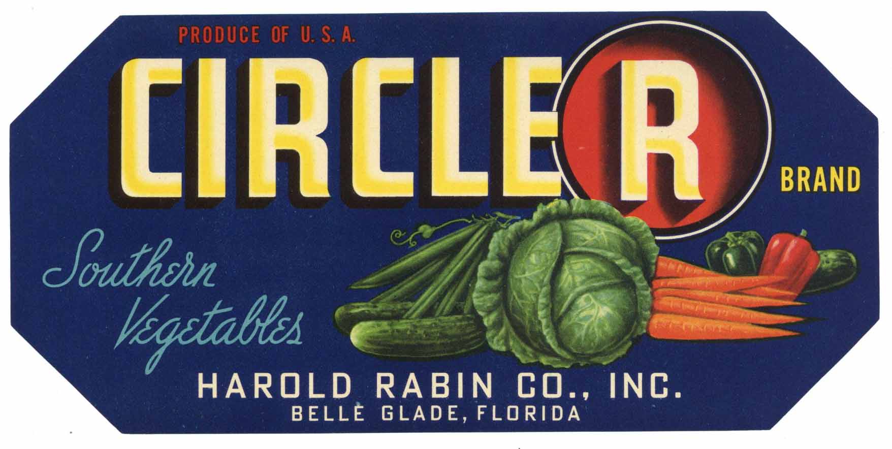 Circle R Brand Vintage Belle Glade Florida Produce Crate Label