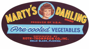 Marty's Dahling Brand Vintage Belle Glade Florida Produce Crate Label