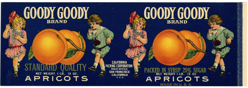 Goody Goody Brand Vintage Apricot Can Label