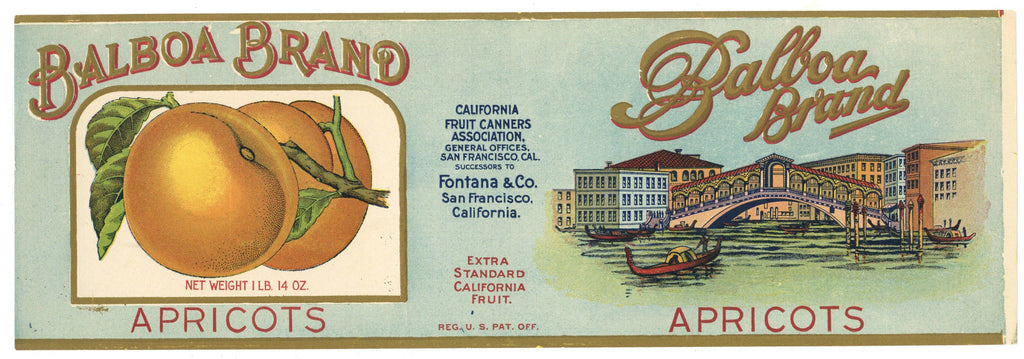 Balboa Brand Vintage Apricot Can Label