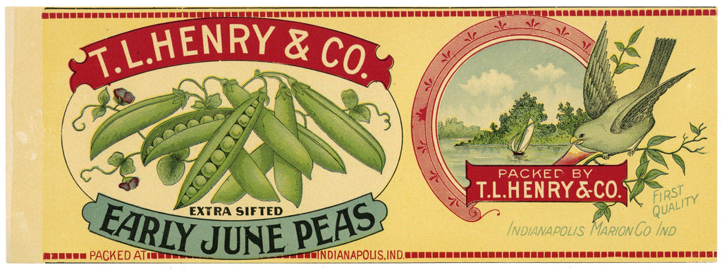 T. L. Henry & Co Brand Vintage Indianapolis Indiana Early June Peas Can