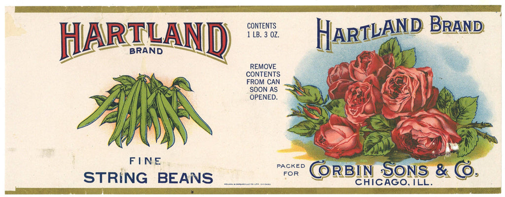 Hartland Brand Vintage Chicago Illinois String Beans Can