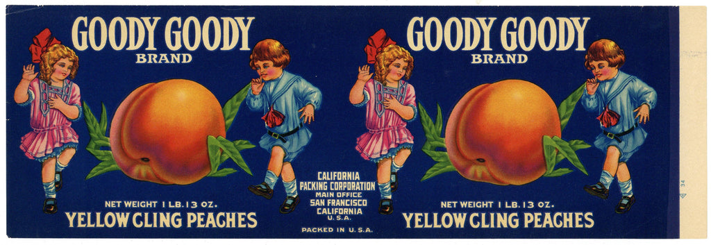 Goody Goody Brand Vintage Cling Peach Can Label