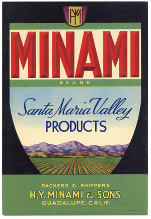 Minami Brand Vintage Santa Maria Valley Vegetable Crate Label