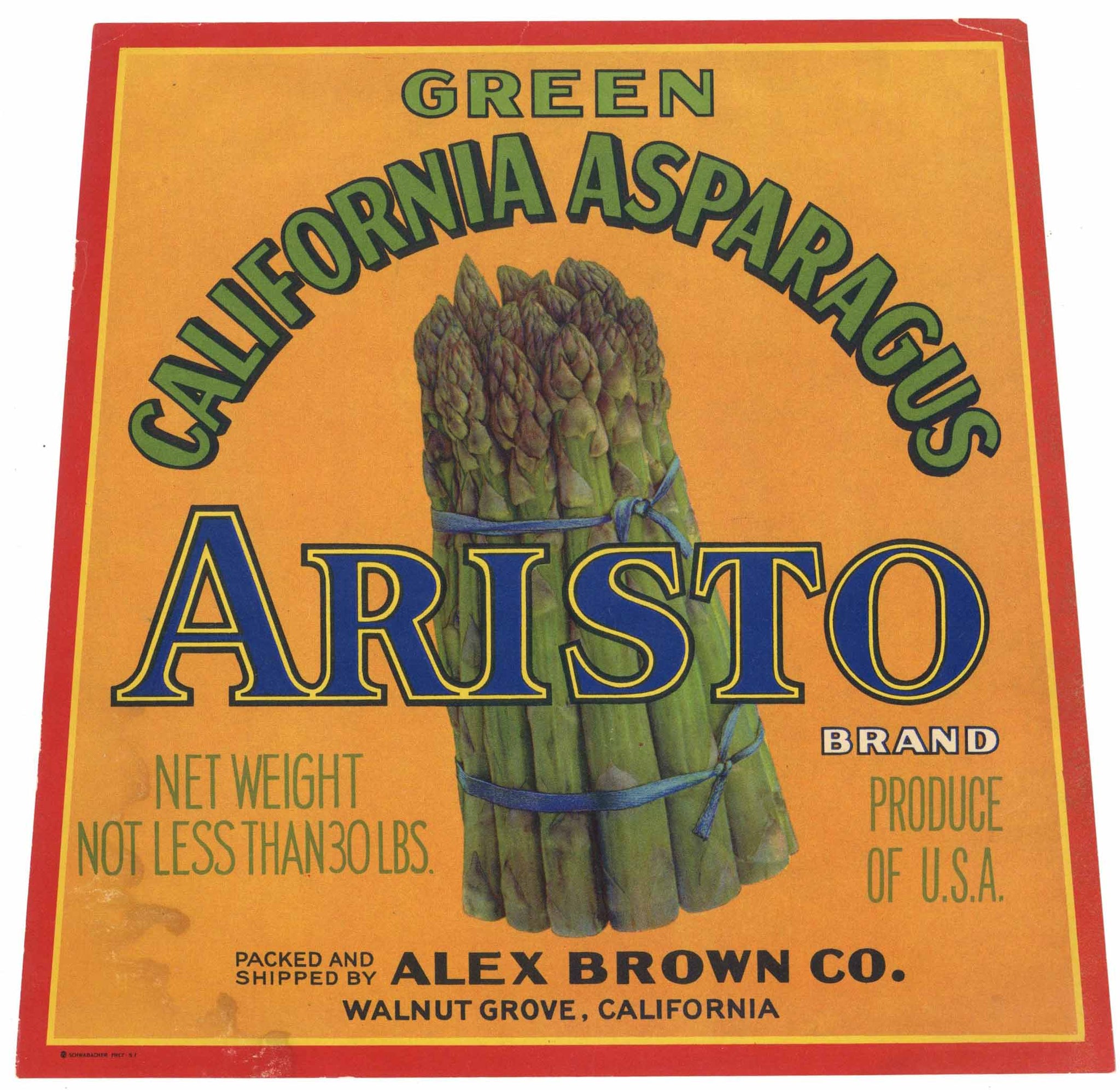 Aristo Brand Vintage Walnut Grove Asparagus Crate Label