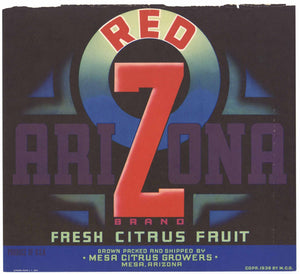 Red Z Brand Vintage Mesa Arizona Orange Crate Label, Fresh Citrus Fruit