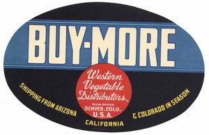 Buy-More Brand Vintage Denver Colorado Vegetable Crate Label, oval