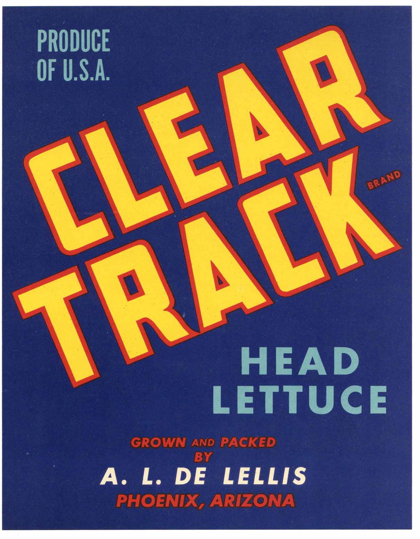 Clear Track Brand Vintage Phoenix Arizona Lettuce Crate Label