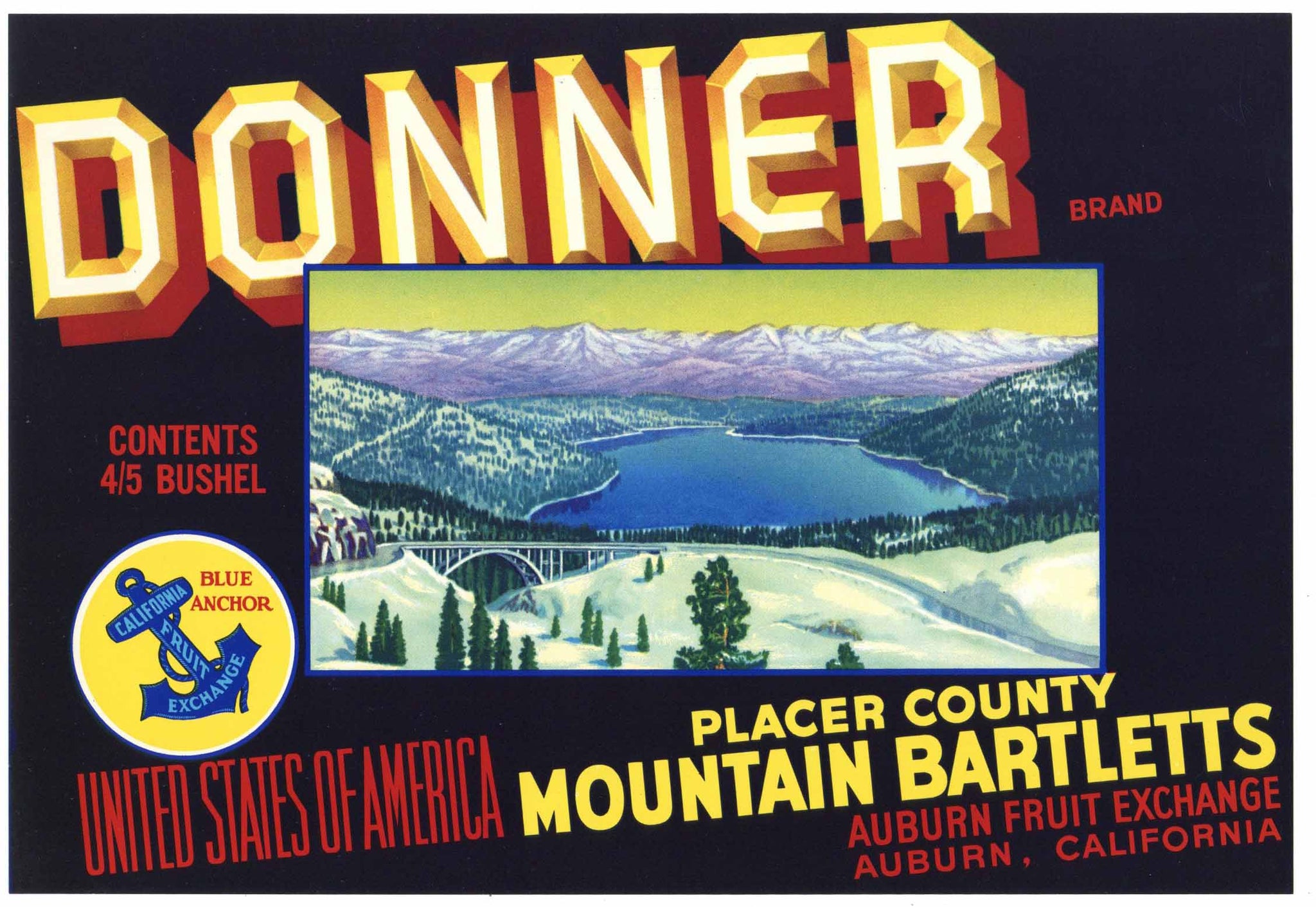 Donner Brand Vintage Placer County Pear Crate Label, 4/5 Bushel