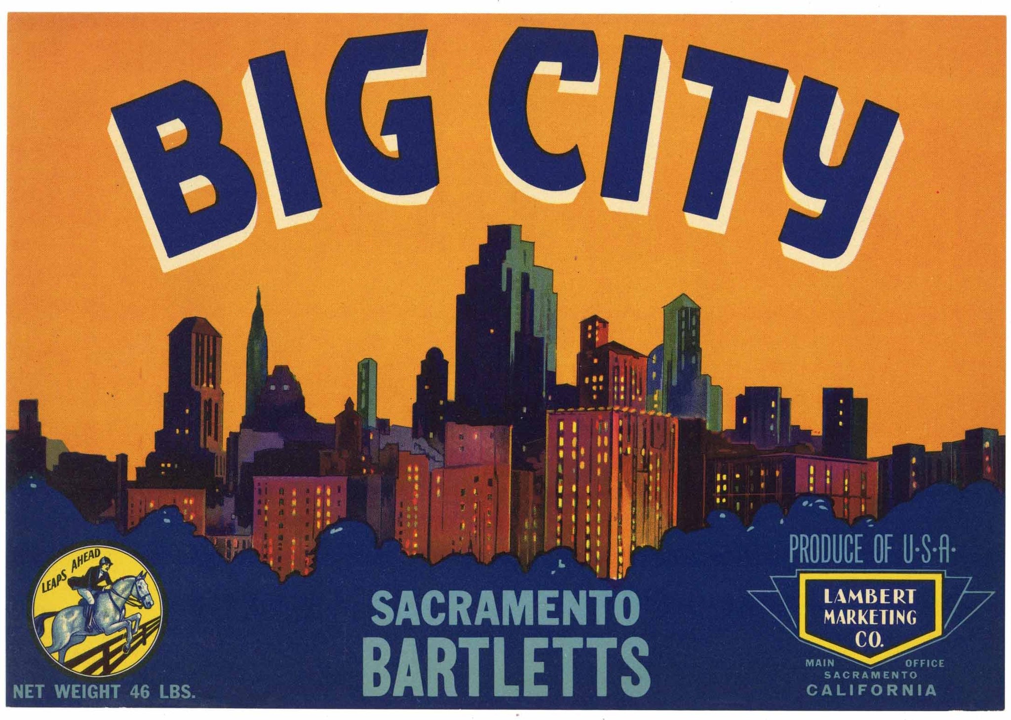 Big City Brand Vintage Pear Crate Label, Sacramento Bartletts