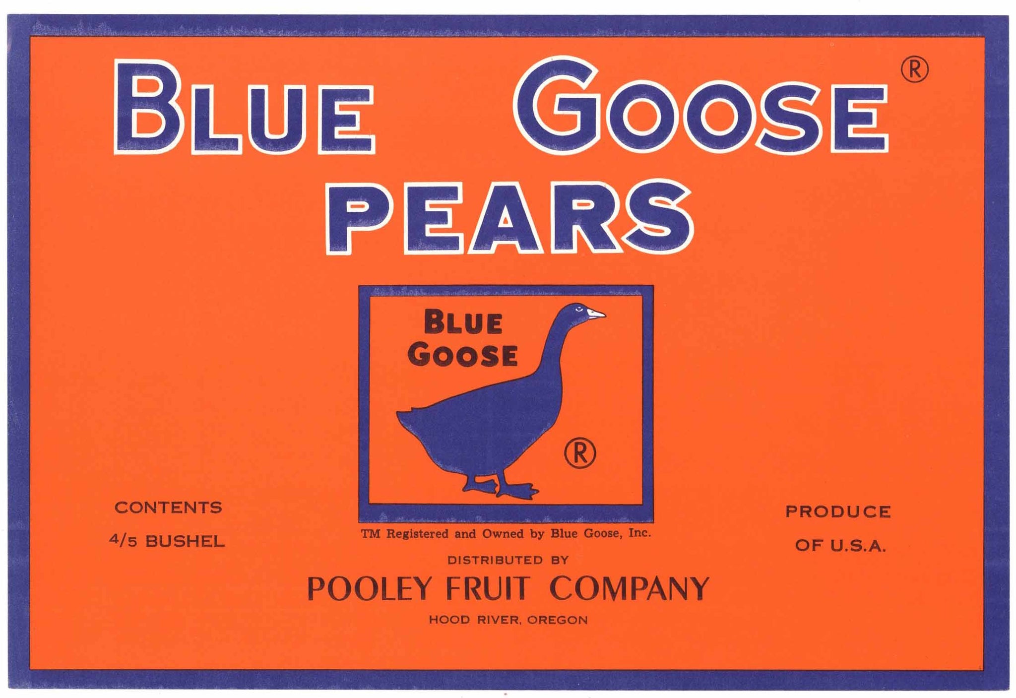 Blue Goose Brand Vintage Hood River Oregon Pear Crate Label