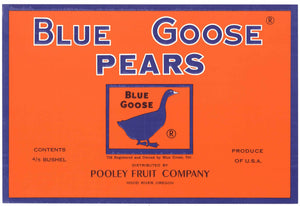 Blue Goose Brand Vintage Hood River Oregon Pear Crate Label