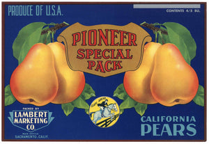 Pioneer Special Pack Brand Vintage Pear Crate Label, overprint