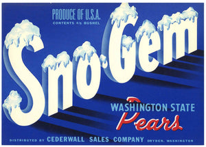 Sno-Gem Brand Vintage Dryden Washington Pear Crate Label