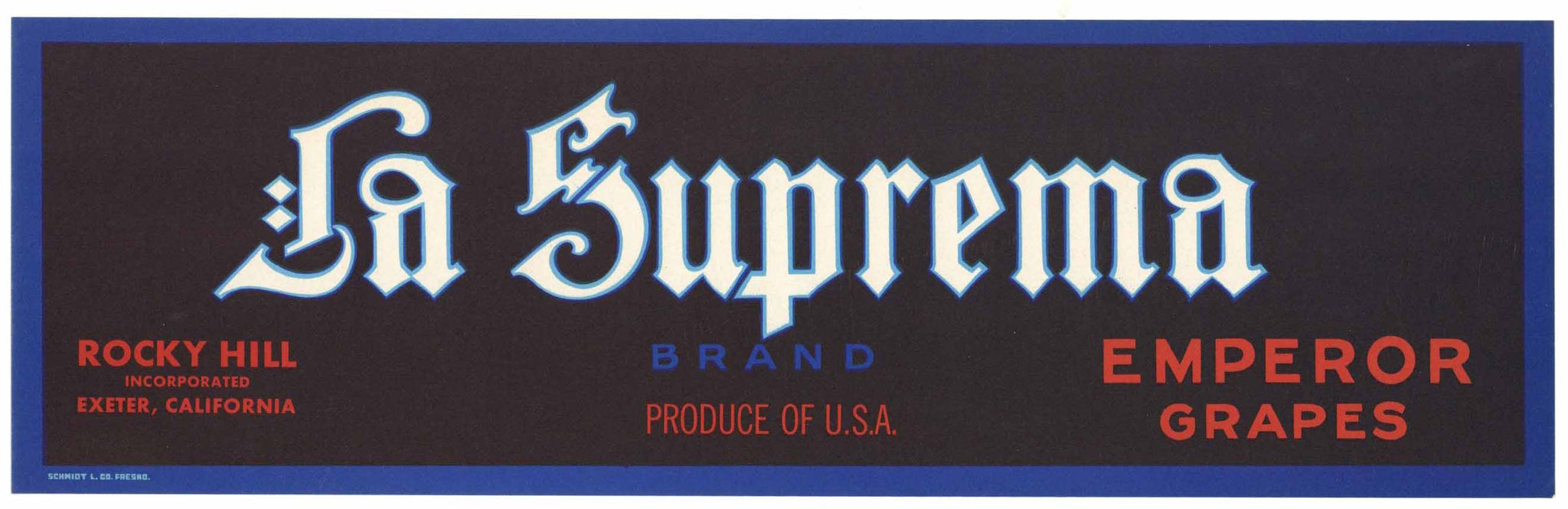 La Suprema Brand Vintage Exeter California Grape Crate Label