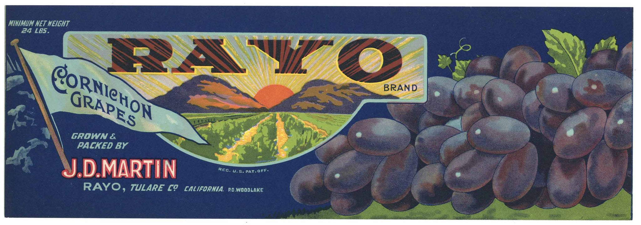 Rayo Brand Vintage California Grape Crate Label, Cornichon, early