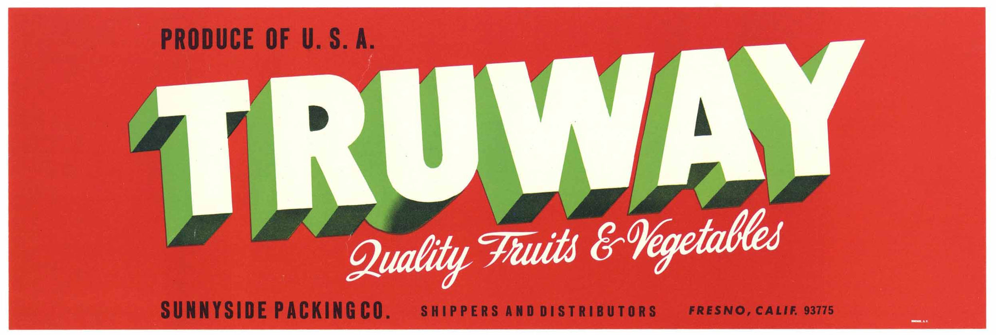 Truway Brand Vintage Fresno California Produce Crate Label, zipcode