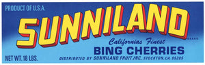 Sunniland Brand Vintage Stockton California Cherry Crate Label