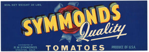 Symmonds Brand Vintage Stockton California Tomato Crate Label