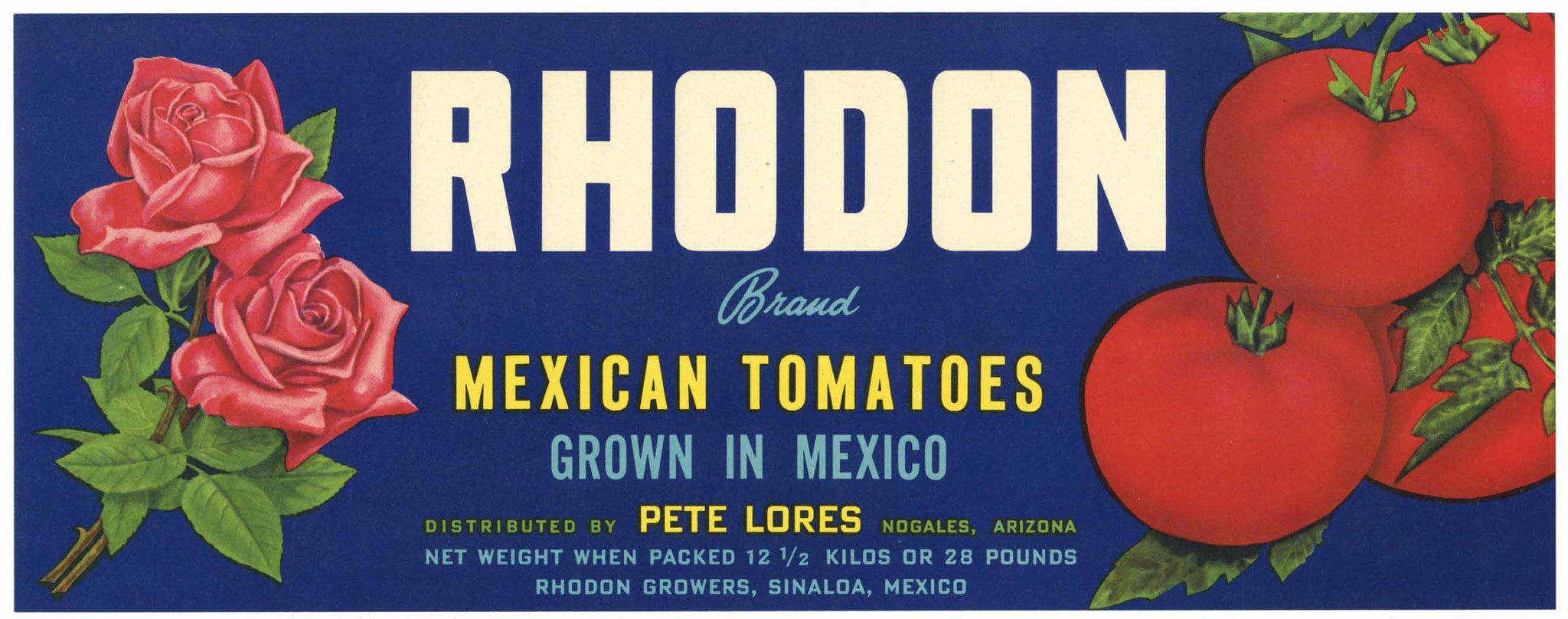 Rhodon Brand Vintage Nogales Arizona Tomato Crate Label