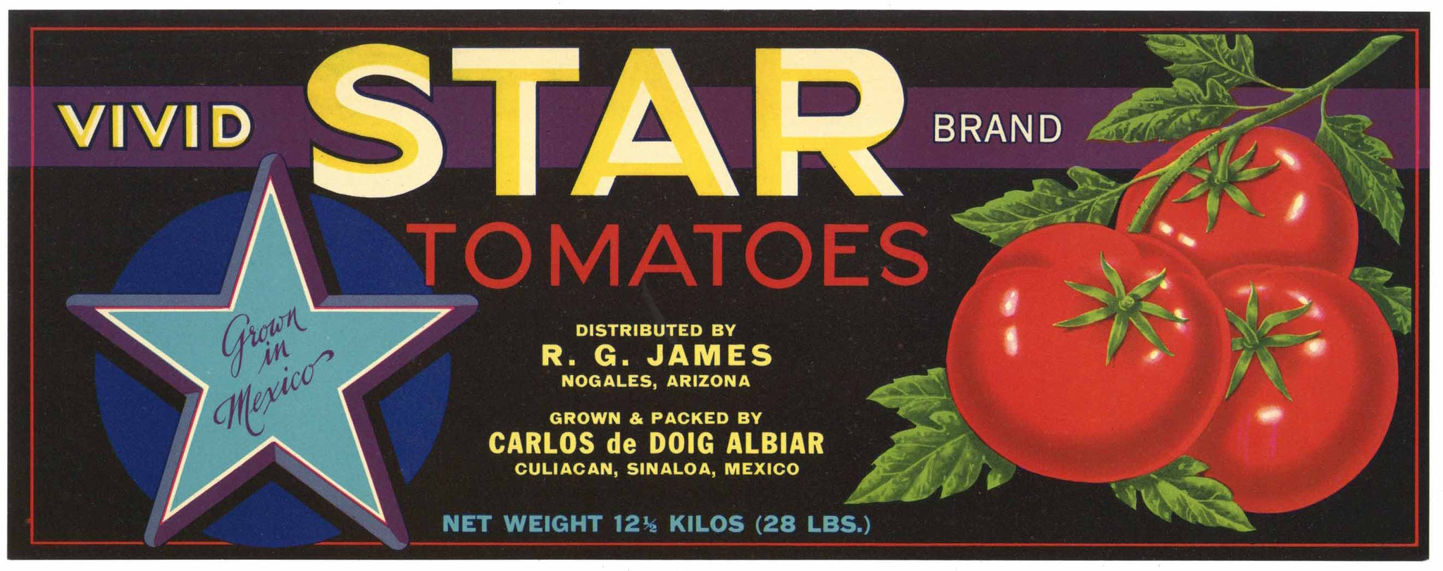 Star Brand Vintage Nogales Arizona Tomato Crate Label