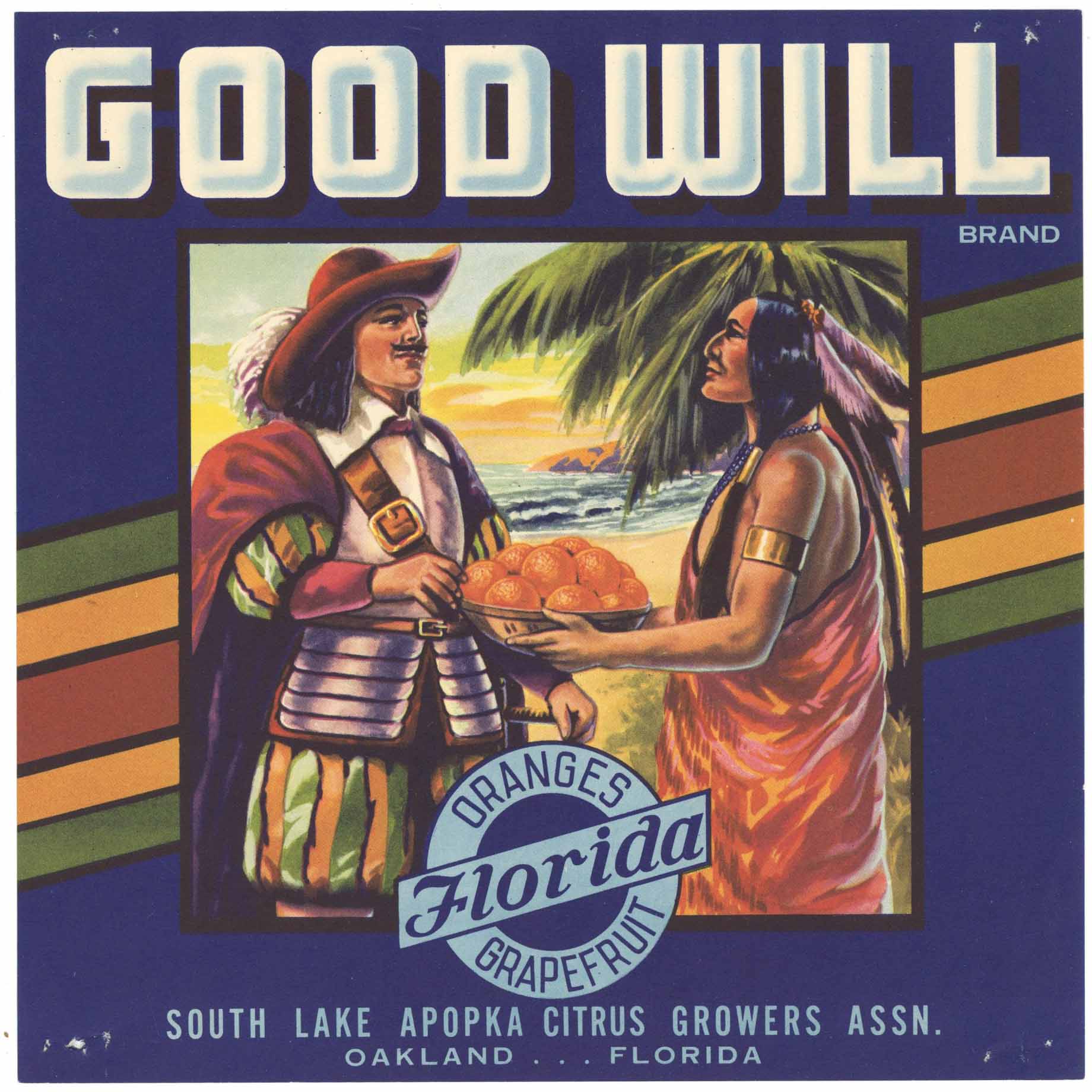 Good Will Brand Vintage Oakland Florida Citrus Crate Label, holes