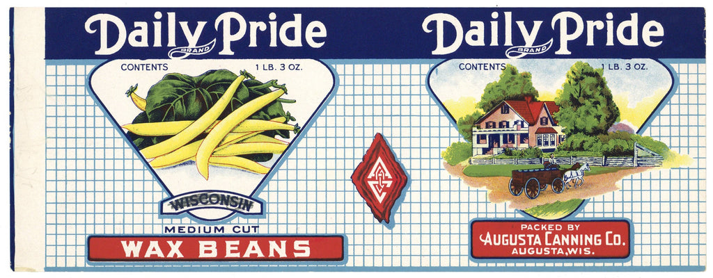 Daily Pride Brand Vintage Augusta Wisconsin Bean Can Label