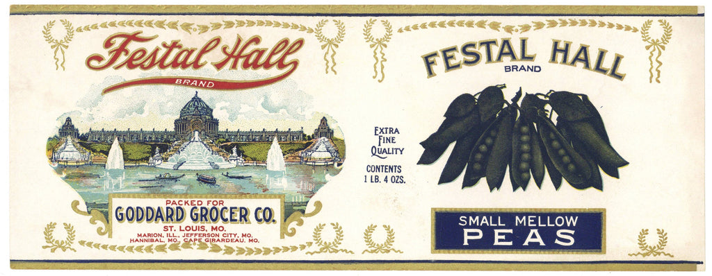Festal Hall Brand Vintage St Louis Small Mellow Peas Can Label