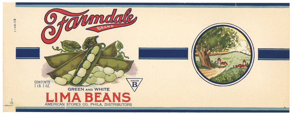 Farmdale Brand Vintage Philadelphia Lima Beans Can Label