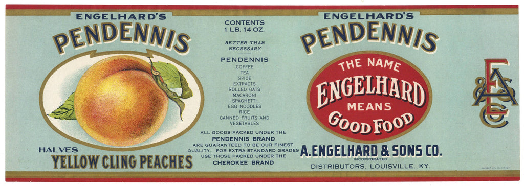 Pendennis  Brand Vintage Louisville Kentucky Peach Can Label