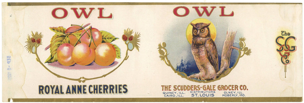Owl Brand Vintage St. Louis Missouri Cherry Can Label