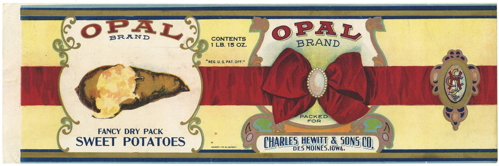 Opal Brand Vintage Des Moines Iowa Sweet Potato Can Label