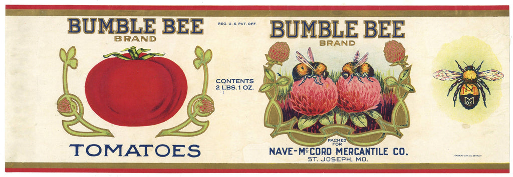 Bumble Bee Brand Vintage St. Joseph Missouri Tomato Can Label