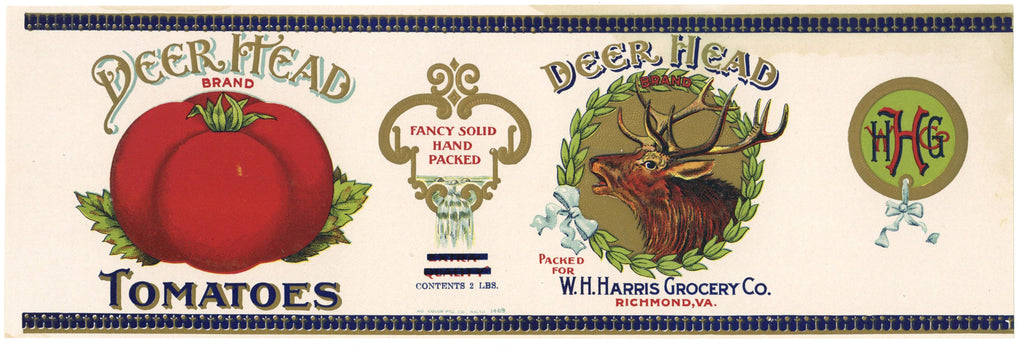 Deer Head Brand Vintage Richmond Virginia Tomato Can Label
