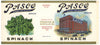 Pasco Brand Vintage Evansville Indiana Spinach Can Label