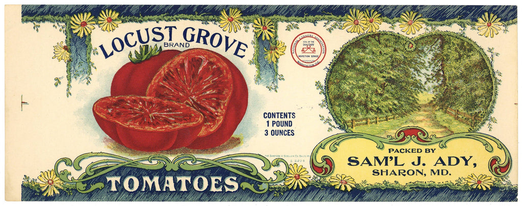 Locust Grove Brand Vintage Sharon Maryland Tomato Can Label