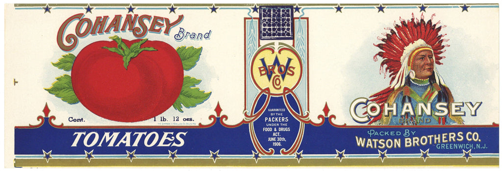 Cohansey Brand Vintage Greenwich New Jersey Tomato Can Label