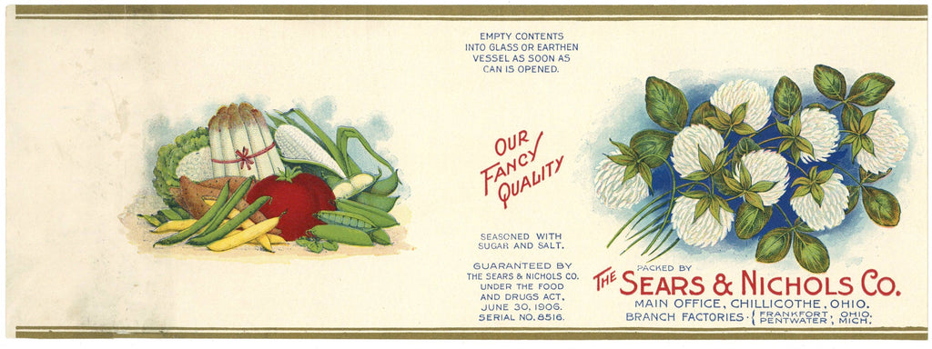 Our Fancy Quality Brand Vintage Chillicothe Ohio Can Label