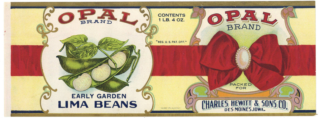 Opal Brand Vintage Des Moines Iowa Lima Beans Can Label