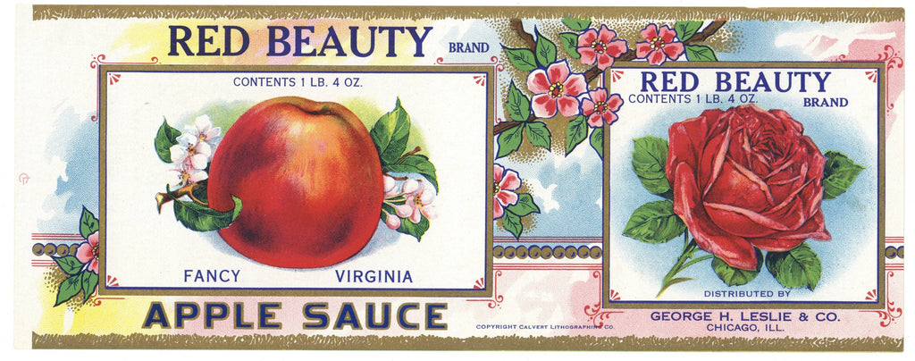 Red Beauty Brand Vintage Chicago Illinois Apple Sauce Can Label