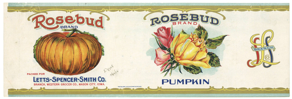 Rosebud Brand Vintage Mason City Iowa Pumpkin Can Label