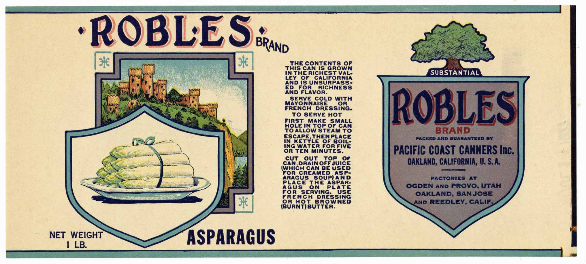 Robles Brand Vintage Asparagus Can Label