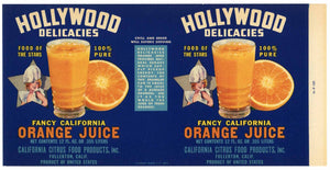 Hollywood Brand Vintage Fullerton California Orange Juice Can Label