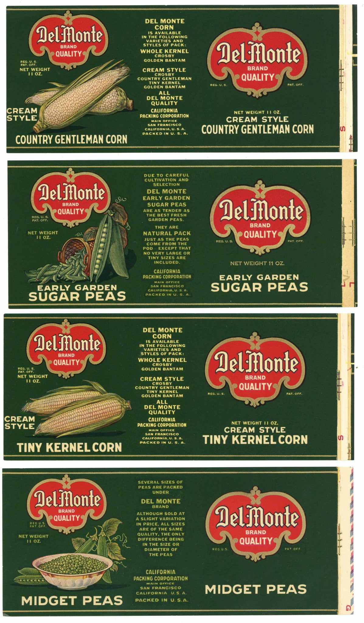 Del Monte Brand Vintage Can Label set of 4