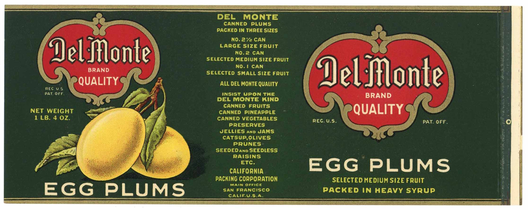 Del Monte Brand Vintage Egg Plums Can Label