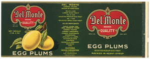 Del Monte Brand Vintage Egg Plums Can Label