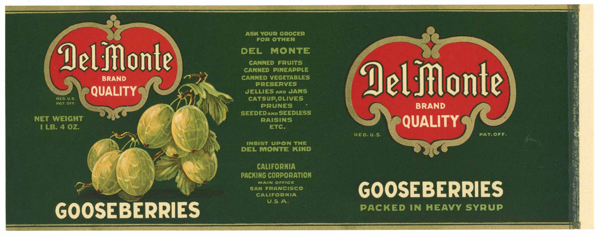 Del Monte Brand Vintage Gooseberries Can Label